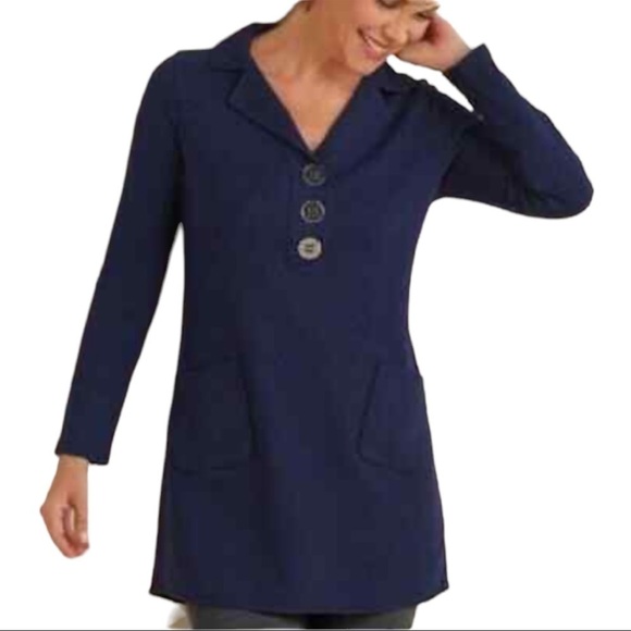 Soft Surroundings Take Two Waffle Knit Tunic Top Navy Blue Size M Style 2AB19 - Picture 1 of 6
